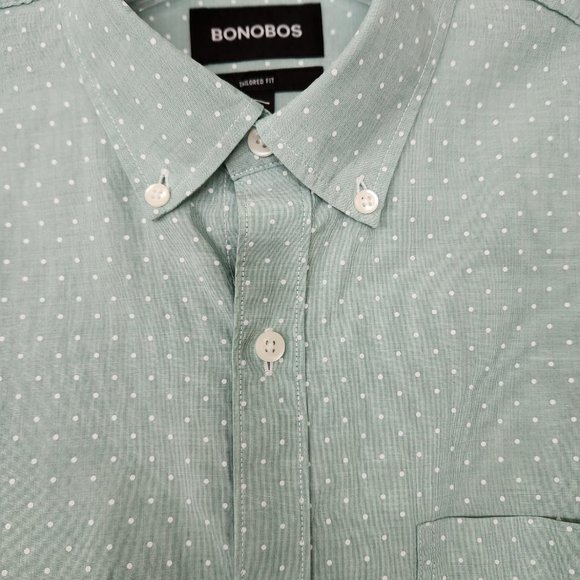 Bonobos Men's LG Tailored Fit Long Slv Button Front Shirt Polka Dot Mint Green - Picture 3 of 10